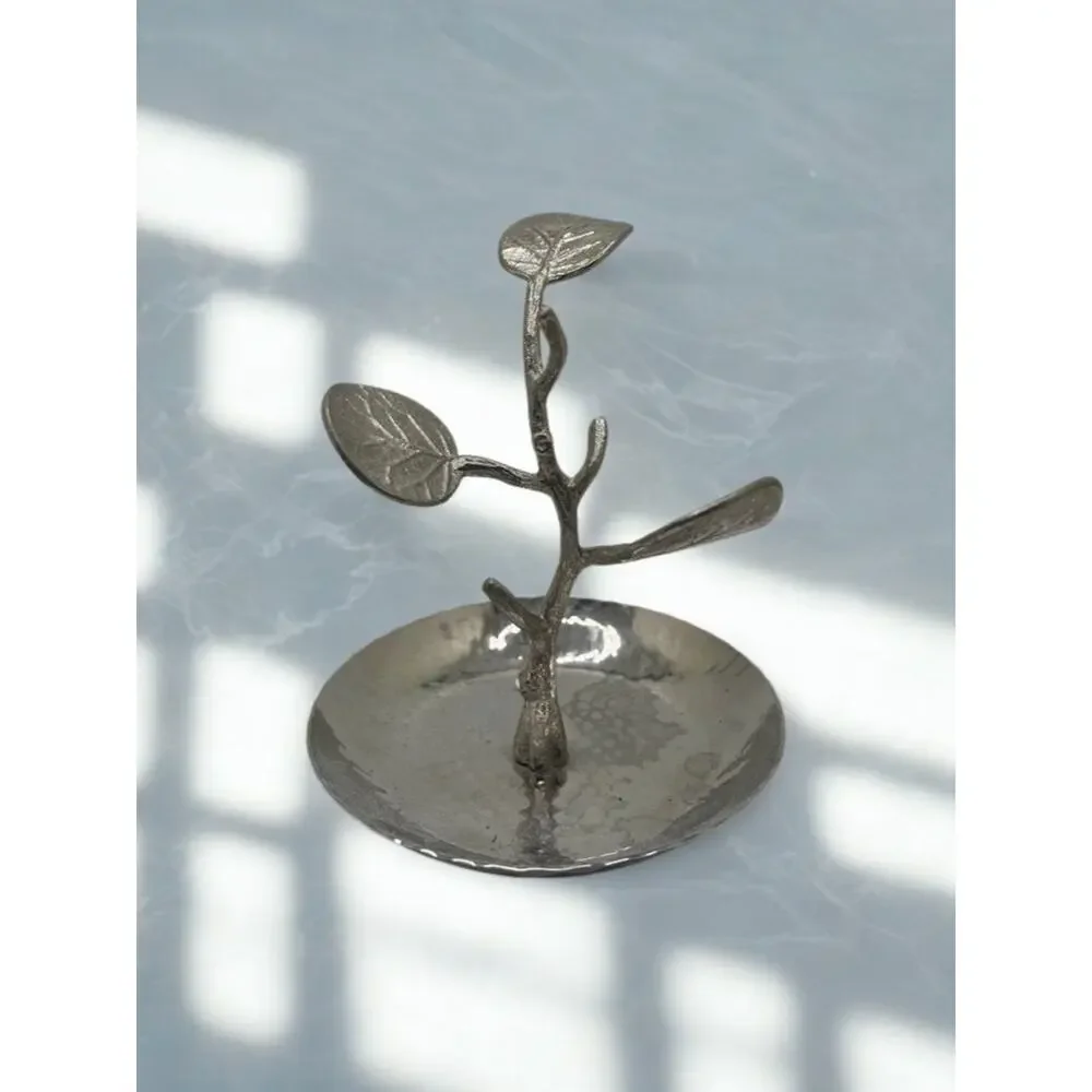 Michael Aram Silver Ring Catch Jewelry Dish Stainless Steel Leaf Branch Trinket